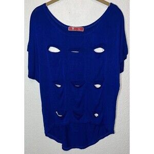 Lov’ Me Distressed Hole Design T Shirt Women Size Med. Blue